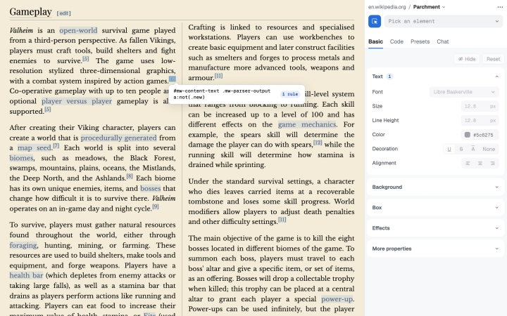 The Basic tab, picking a link in a Wikipedia article