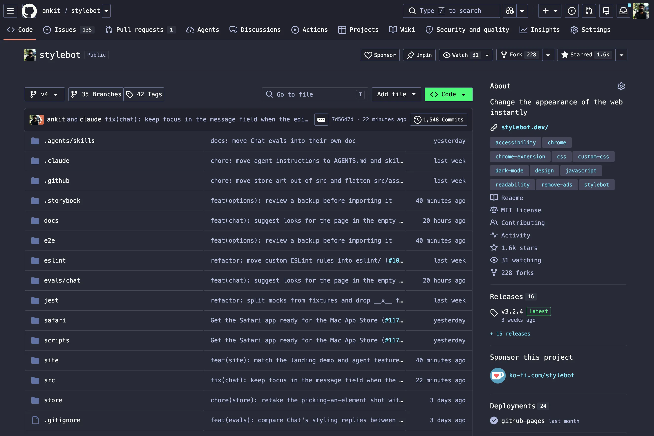 GitHub restyled with Stylebot: Dracula