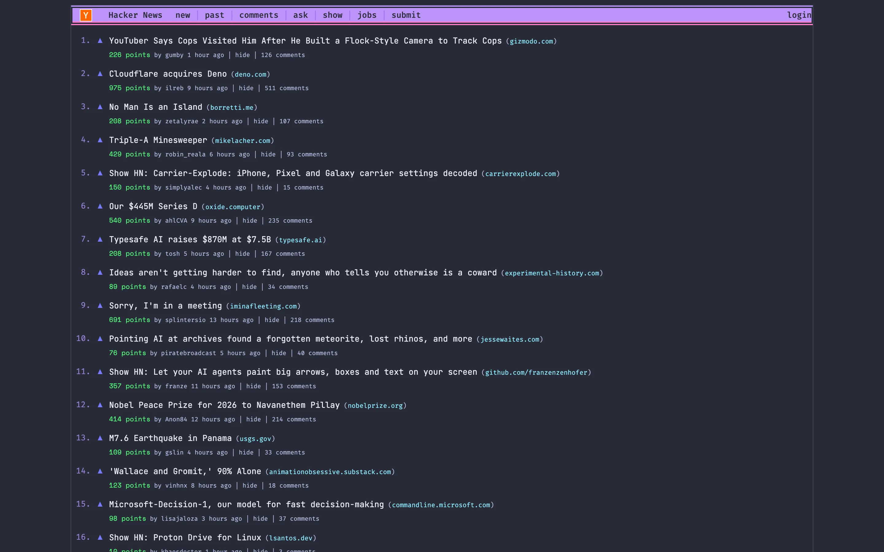 Hacker News restyled with Stylebot: Night Shift